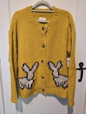 NWT Anthropologie Maeve Yellow Bunny Slope Intarsia Cardigan Size M